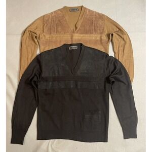 Vintage Saxony Leather Suede Funky Grandpa Sweater Matching Set Of 2 Size L